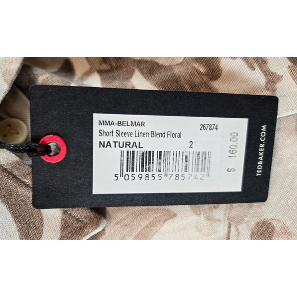 NWT Ted Baker Belmar Shirt Mens 2 Small Ivory Short Sleeve Linen Blend Floral - Picture 5 of 15